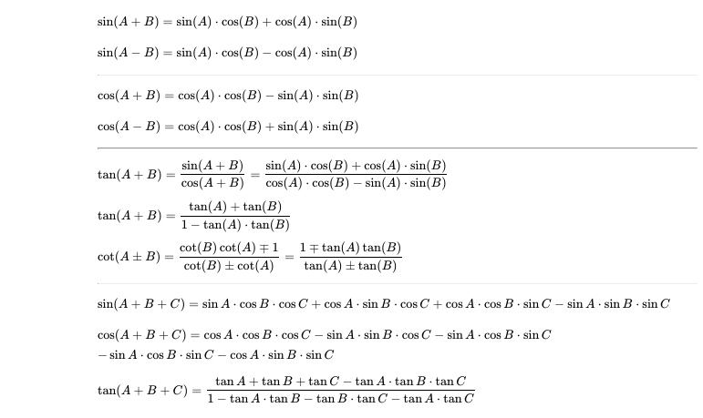 Trig Identities Table Of Trigonometric Identities