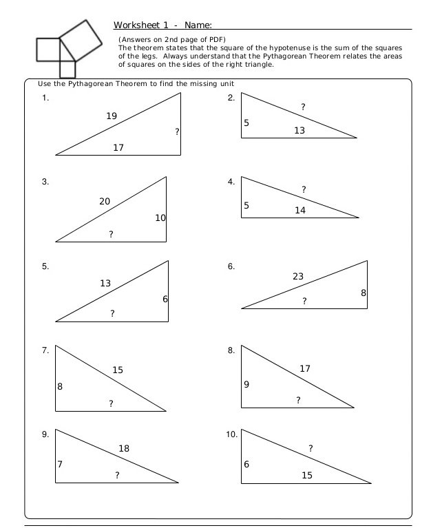 Pythagorean Theorem Worksheet