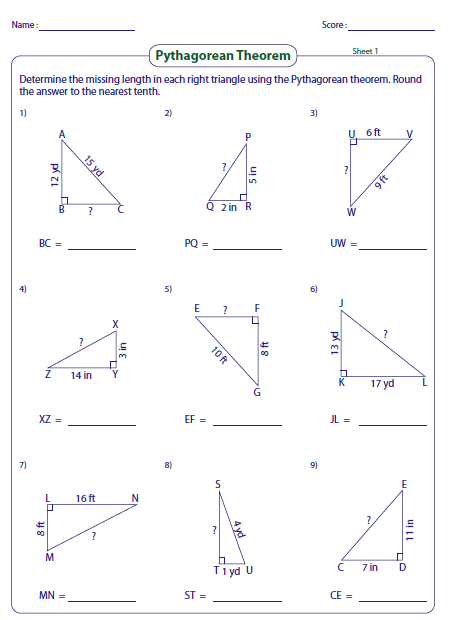 Pythagorean Theorem Worksheet