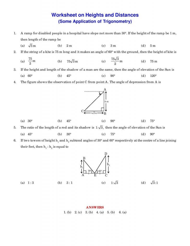trigonometry questions height and distance