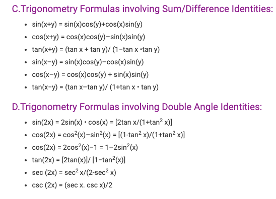 Trigonometric Functions With Their Formulas