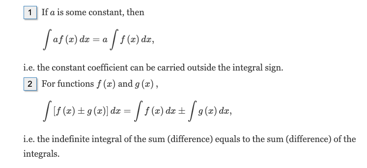 Properties of the Indefinite Integral