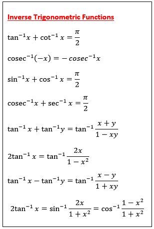 Inverse Trigonometry Formula