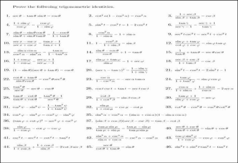 Basic 8 Trig Identities Worksheet with Answers