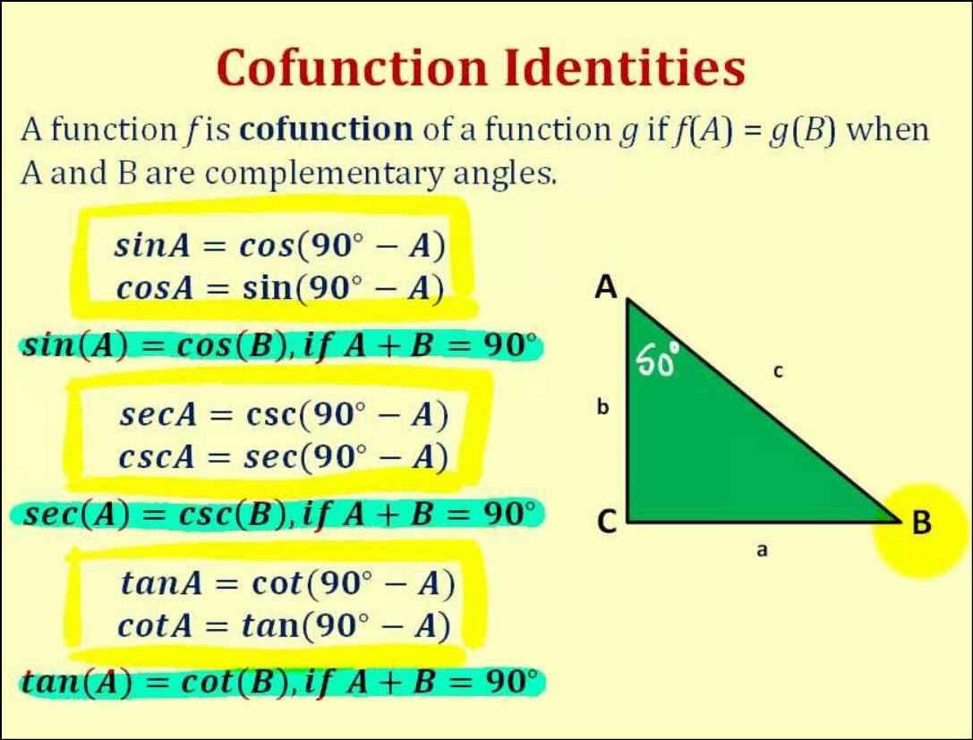 Cofunction Trig Identities