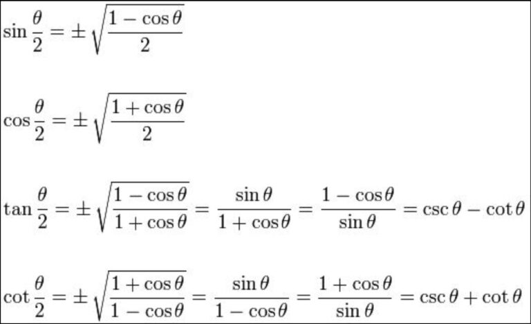 Half Angle Trig Identities Formulas With Examples